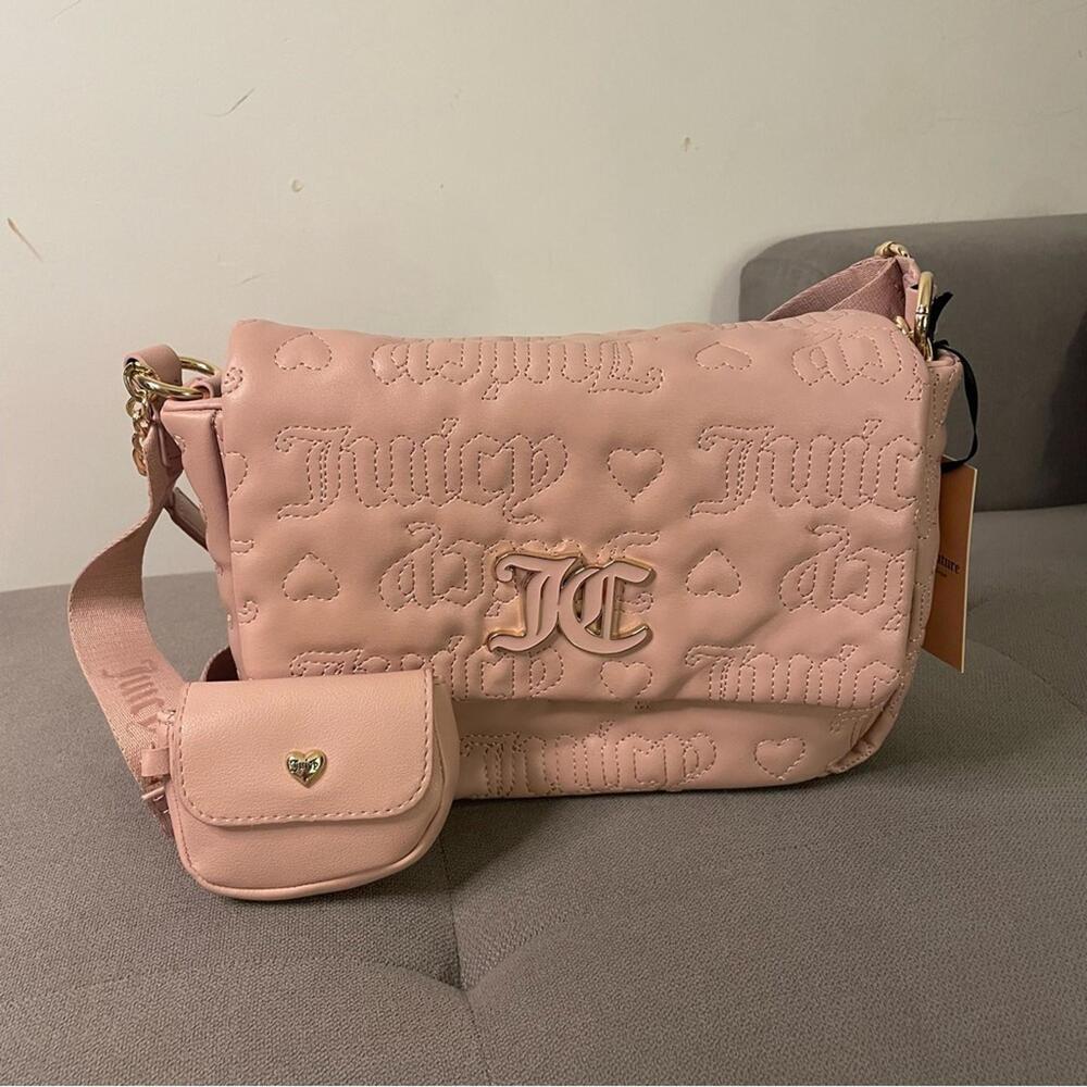 Juicy Couture Pink League Large Flap Crossbody Shoulder Purse w/ Removable Pouch